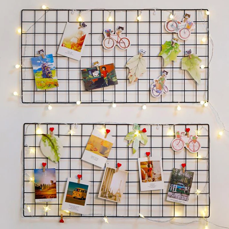 Home Wall Decoration DIY Art Iron Grid Decor Photo Frame Postcards Storage Wall Art Display Storage Rack Holder Shelf Organizer - AliExpress