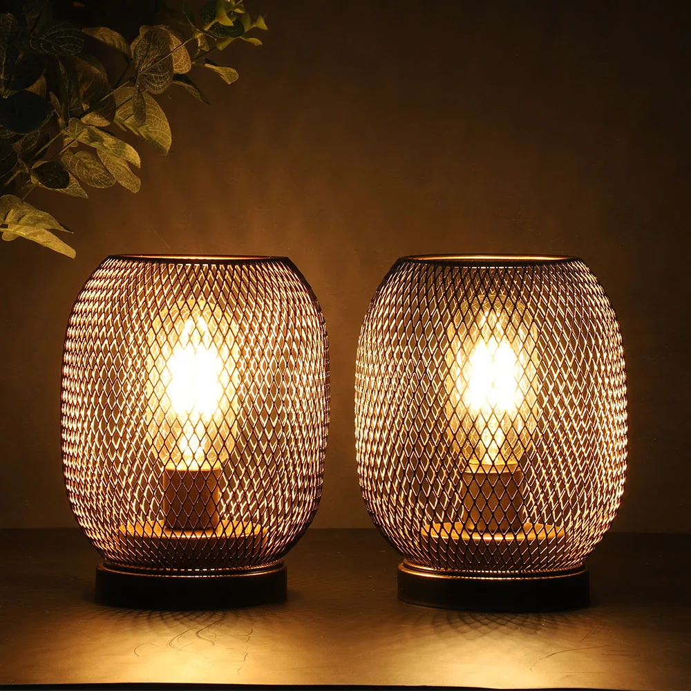 2Pcs Metal Cage Table Lamp Round Shaped LED Lantern Battery Powered Cordless Lamp for Weddings Party Home Decor Candle Holder - AliExpress