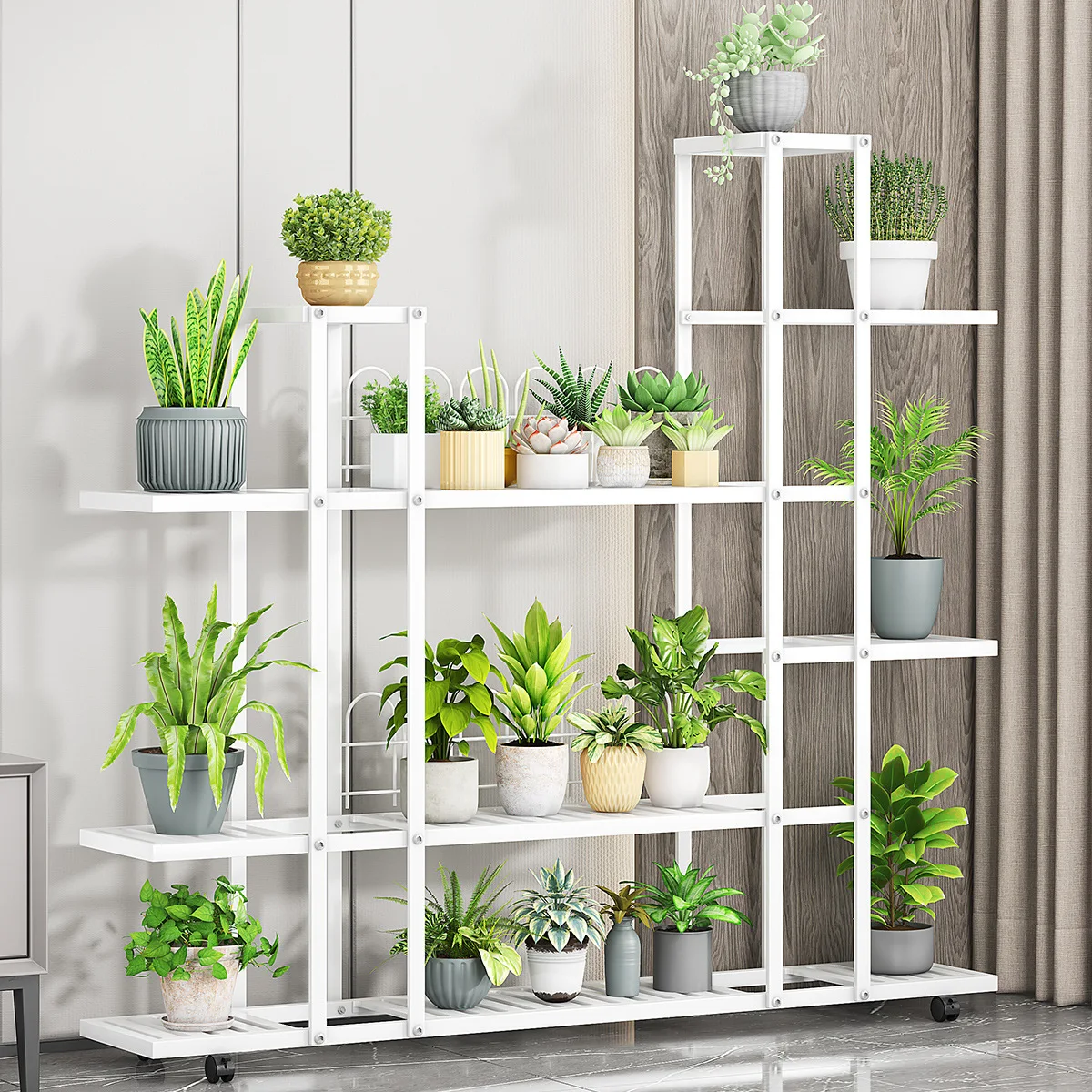 Plant Stand Indoor Outdoor Wrought Iron Multiple Planter Rack Flower Display Organizer with Wheels For Corner Balcony Garden - AliExpress